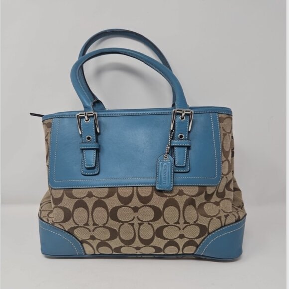NWOT Vintage Y2K Coach Monogram Hampton Turquoise Blue Leather Satchel Purse Bag - Picture 1 of 10